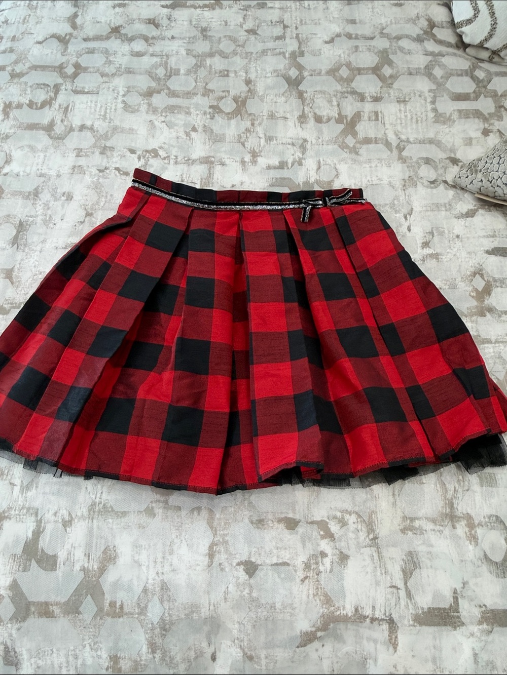 Red and Black Plaid Pleated Skirt - Women